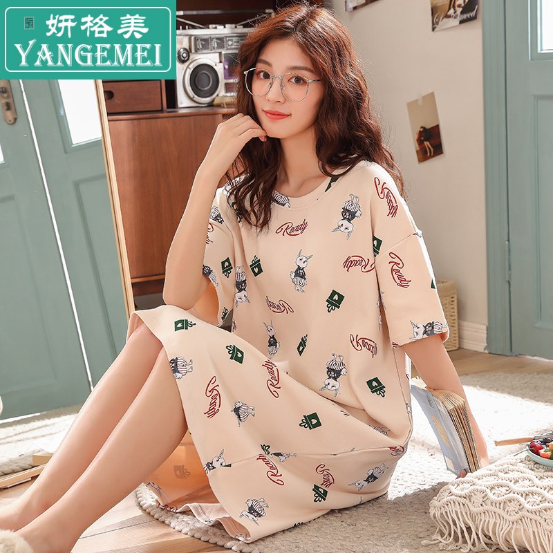 Pajama phụ nữ bông mùa hè Hàn Quốc phiên bản của bộ đồ ngủ sinh viên tươi nữ lỏng lẻo có thể mặc womens thai nhà quần áo váy pajama ngọt ngào.