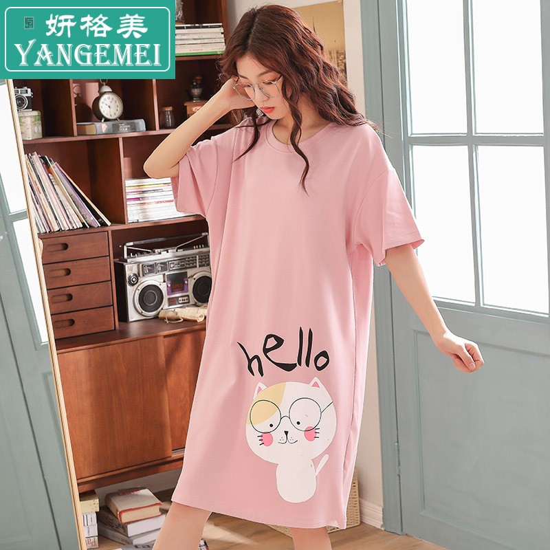 Pajama phụ nữ bông mùa hè Hàn Quốc phiên bản của bộ đồ ngủ sinh viên tươi nữ lỏng lẻo có thể mặc womens thai nhà quần áo váy pajama ngọt ngào.