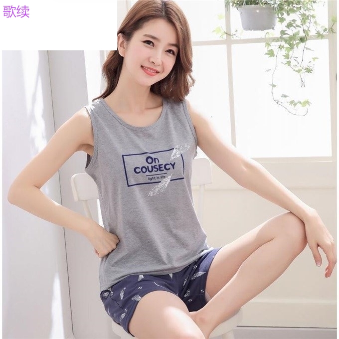 Pajama phụ nữ không tay áo quần short bông phụ nữ béo lỏng dễ thương sinh đôi cộng với bộ đồ nhà mùa hè.