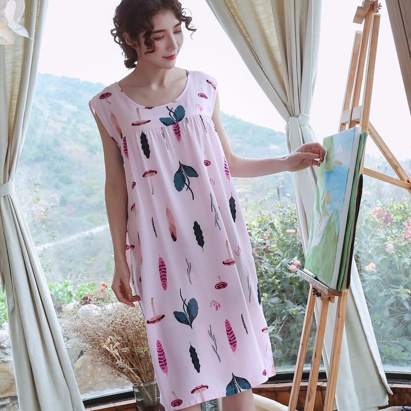 Mùa hè Hàn Quốc phiên bản của mùa hè cotton lụa đồ ngủ womens váy dài tăng kích thước của tay mùa hè lụa nhân tạo nhà quần áo.