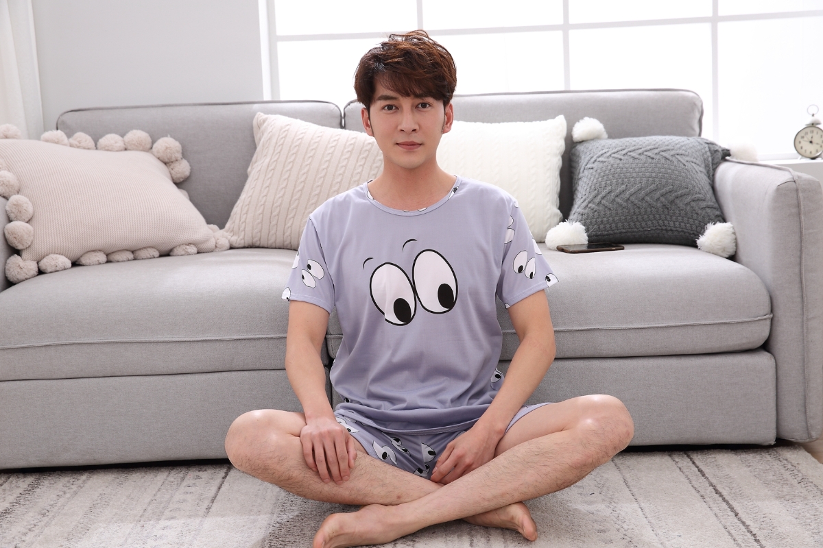 Hàn Quốc phiên bản của bộ đồ ngủ ngắn tay sinh viên trẻ tăng số lượng phim hoạt hình bông lỏng lẻo mens mùa hè mỏng bộ quần áo về nhà.