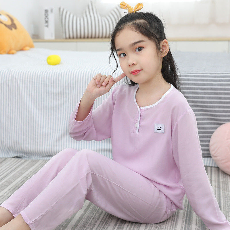 Childrens lụa bông đồ ngủ mùa hè bé trai bé trai mặc bé trai quần áo bé phù hợp với cô gái quần áo lụa nhà máy lạnh mỏng.