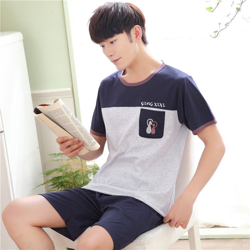 . Mens đồ ngủ mùa hè quần short cotton tuổi teen bông quần mens mùa hè cỡ lớn trung niên quần áo nhà thiết.