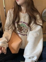 Sweet Korean sweater womens autumn and winter 2022 new style plus velvet thickened Hong Kong flavor retro chic loose round neck top