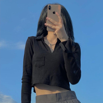 Sweet and hot girl style polo long-sleeved t-shirt womens 2021 new spring and autumn slim fit and thin chic niche short top