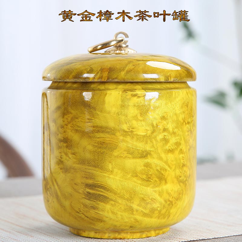 Gold Zhangmu Tea Leaf Jars Hand Carved Solid Wood Fashion Seal Pot Storage Tea Pot Kongfu Tea With Tea Accessories Containing Box