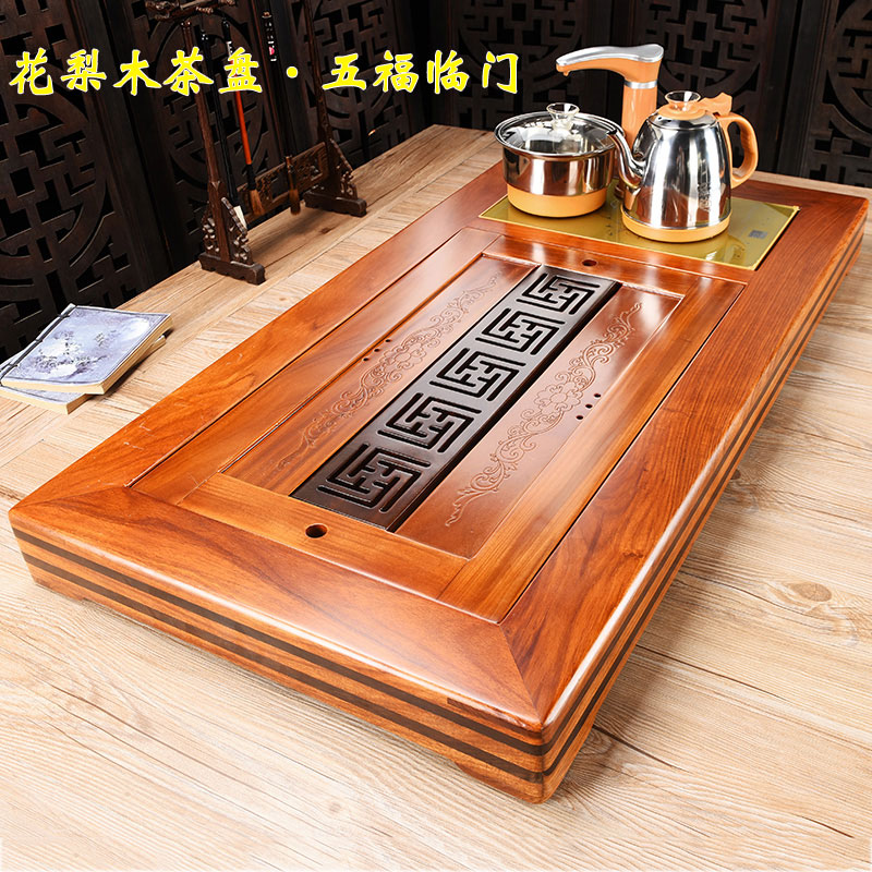 Flowers pear wood Wufu Linmento tea tray drawer-type fully automatic integrated induction cooker tea table minimalist living-room tea sea home
