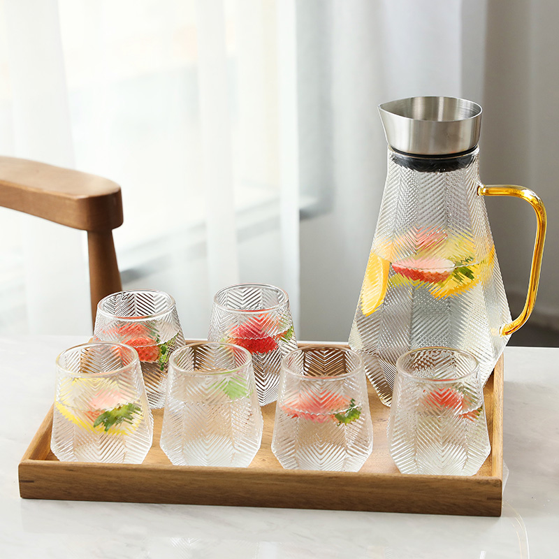 Glass water set household light luxury walnut tray Japanese living room tea set fruit teapot cold kettle cup