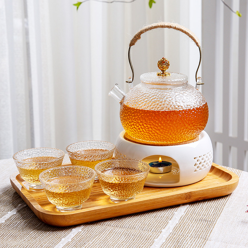 Casual afternoon tea European style candle heating tea stove heat resistant glass tea brewer light luxury brew fruit flower teapot set