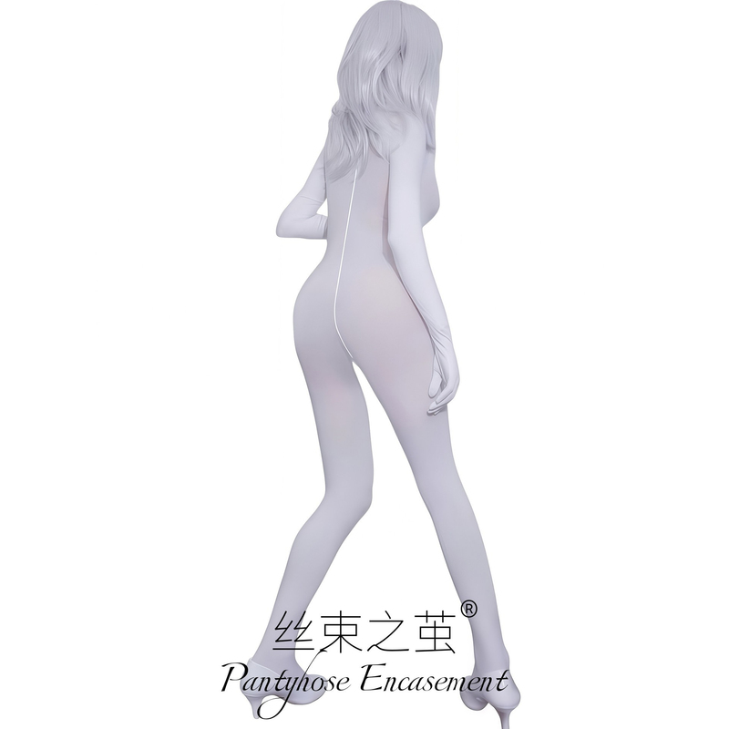 Plus-Size One-Piece Velvet Bodysuit for Men and Women, Thick Full-Body Tights with Jj Cover, White Silk Cosplay Zentai Plus-Size One-Piece Velvet Bodysuit for Men and Women, Thick Full-Body Tights with Jj Cover, White Silk Cosplay Zentai