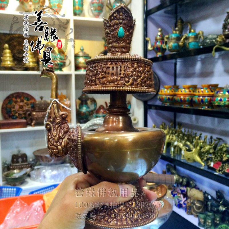 Nepal upscale red copper sculpture floral-tattooer bottle water purifying bottle High 33cm Told Number