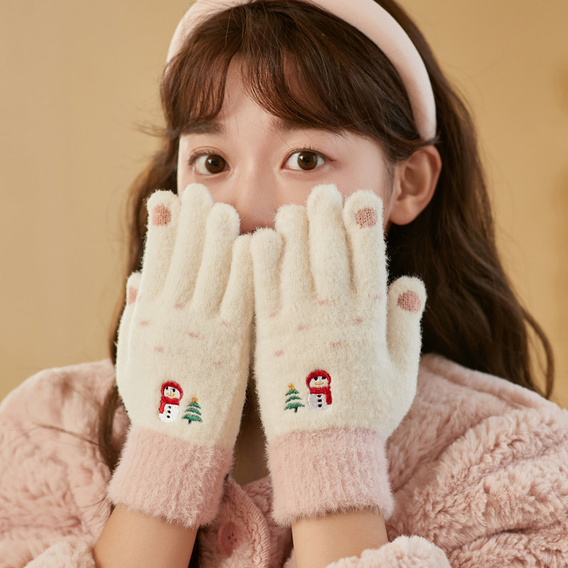 Women's Winter Gloves 2025 New Style Cute Fleece Lined Thickened Gloves for Cycling, Warm for Students, Touchscreen Support