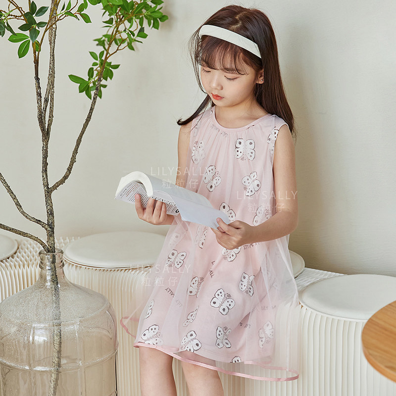 Granular girl dress summer short sleeve light thin princess Model cotton loose comfort girl dress