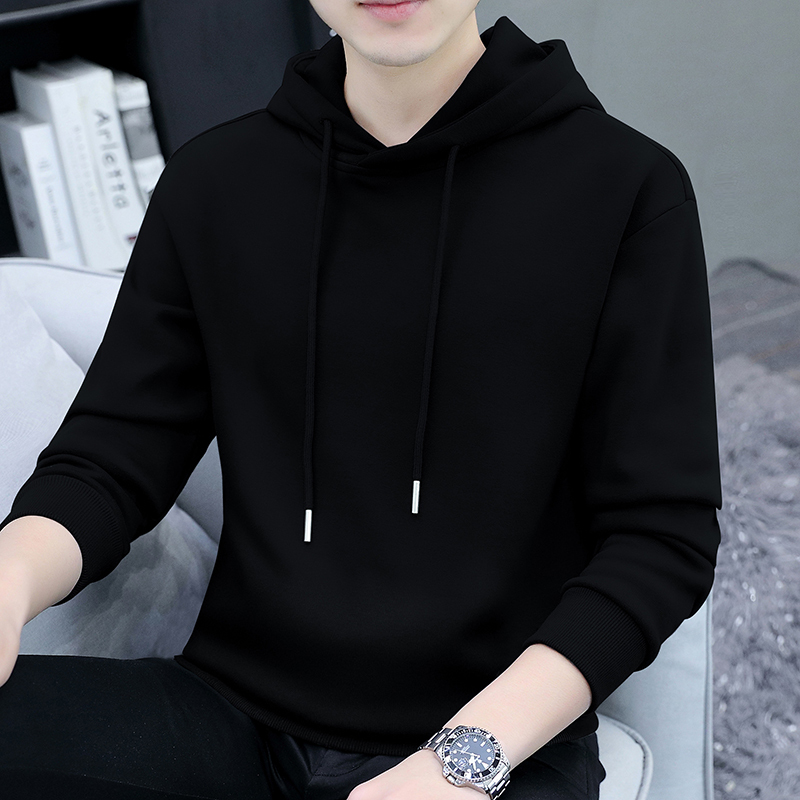 Men's Clothing 2026 Autumn and Winter New Trendy Brand Black Hooded Sweatshirt Versatile Casual Solid Color Loose Pullover Top