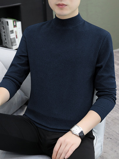 Half-Turtleneck Base Layer Sweatshirt for Men, Solid Color, Versatile, Inner Layer, Middle-Aged Men's Base Layer Top, Korean Style, Trendy and Versatile