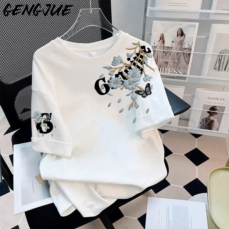 【Trendy Print】Heavyweight Pure Cotton Short-Sleeve T-Shirt for Male and Female Students, Korean Style Oversize Summer Half-Sleeve Top 【Trendy Print】Heavyweight Pure Cotton Short-Sleeve T-Shirt for Male and Female Students, Korean Style Oversize Summer Half-Sleeve Top