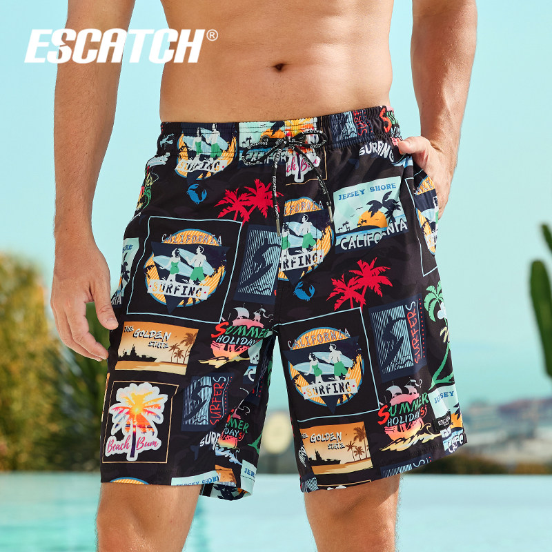 Mens QuickDry Alphabet Print Beach Shorts