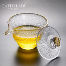 Cathyladi glass three-style bowl Japanese hammergrain Frosted Gold Tea Cup heat-resistant thickened handicraft tea set