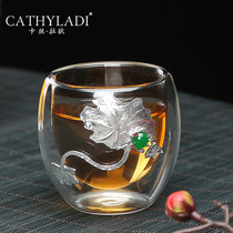 Cathyladi double heat-resistant glass tea cup Japanese-inlaid silver tea master Cup home kung fu tea set Single Cup