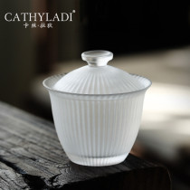 Cathyladi household glass three to cover bowl handmade glass transparent road Cup light luxury small kung fu tea set