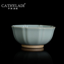 Cathyladi ceramic handmade Ru kiln small tea cup household Azure glaze tea cup single cup gift Master Cup