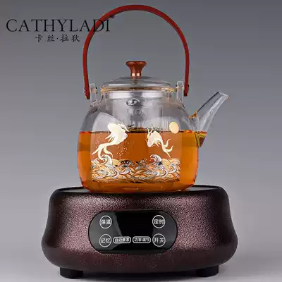 Cathyladi automatic tea maker Kettle kung fu tea set household glass steam cooking teapot black crystal stove
