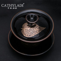 Cathyladi household ceramic three-style bowl Chinese retro tea cup single cup tea bowl office kung fu tea set