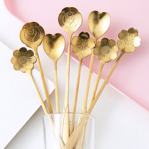 Stainless steel long-handled mixing spoon small spoon seasoning coffee spoon extended creative ice spoon dessert honey petal spoon