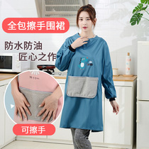 Sleeved smock apron household waterproof and oil-proof work clothes smock cooking apron belt sleeve smock for women