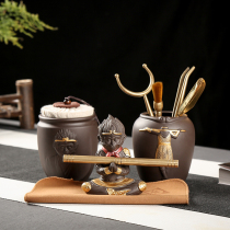 Kung Fu Tea Set Pure Copper Accessories Ebony Great Holy Tea Ceremony Six Gentlemen Set Zero with Daquan Tea can Home