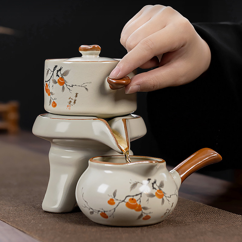 Чайный сервиз Ru Kiln Kung Fu, специальный набор для приготовления чая, бытовой керамический автоматический вращающийся чайник, чайная чашка, артефакт для ленивого чая