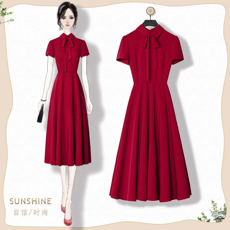 French Hepburn Style Red Dress, Toast Dress, Bride's Homecoming Engagement Dress, Summer Competition Little Red Dress