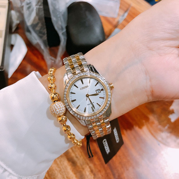 CITIZENCitizen Interbank Gold Women's Watches Fashion Inlaid Drilling Steel Band Photokinetic Women Watches EW1908-59A