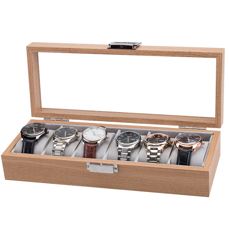 Wood grain watch box Bracelet jewelry storage box Glass skylight watch collection box Gift watch display finishing box