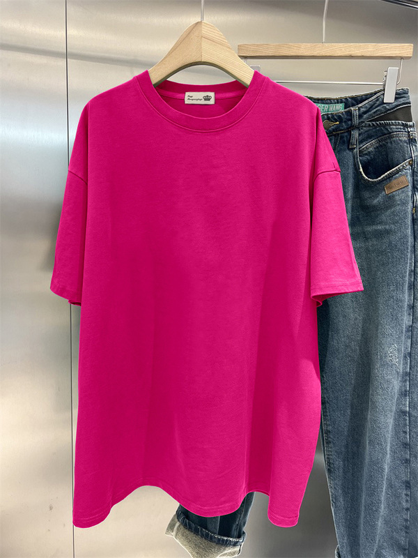 Dragon Fruit Red Pure Cotton T-Shirt for Women, Short-Sleeved, 2026 Summer New Style, Solid Color, European Style, Loose, Mid-Length, Round Neck Top