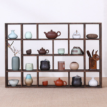 Solid wood ornaments Duobao Pavilion living room display rack wall-mounted purple sand pot rack wall-mounted small Bogu rack storage rack tea set