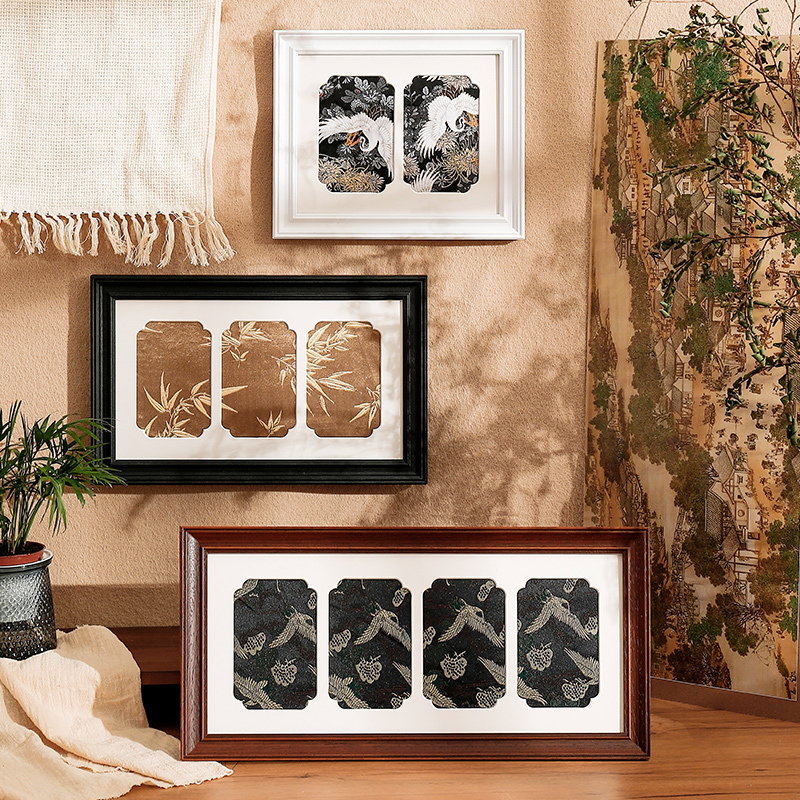 Xiangyun Pattern Cardboard Embroider Silk Decorative Framed Brocade Embroider Piece Fabric Multi-Square Grids Photo Frame Antique Style Table