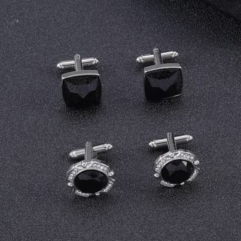 Creative New Trendy Men's Suit Shirt French Cufflinks with Diamond Inlay, Fashionable and Simple Cuff Buttons