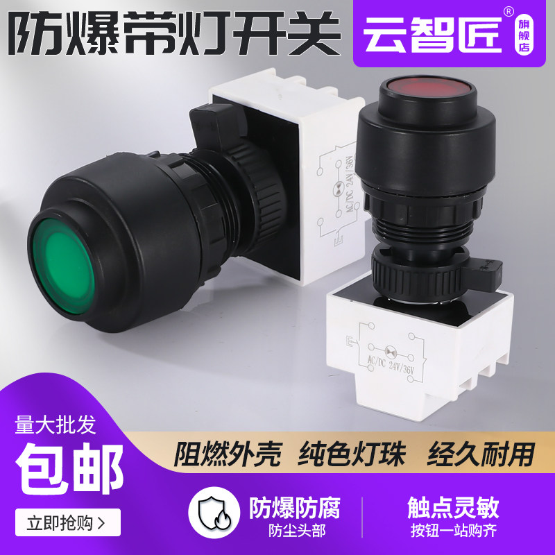 8030防爆防腐带指示灯控制自锁按钮塑料开孔30mm吸合开关手动复位