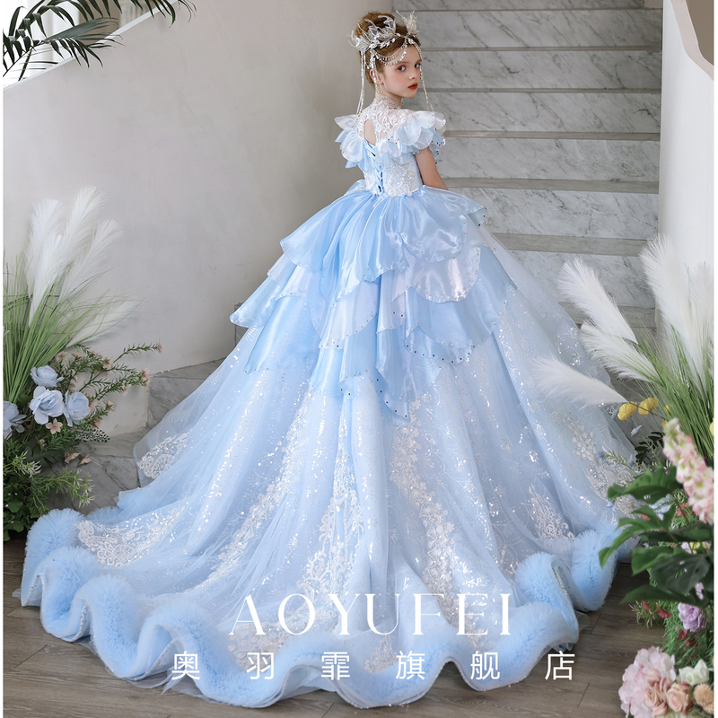 High-End Evening Dress for Girls, Suitable for Hosting, Children's Fashion Show, Piano Performance, and Stage Wear, with a Sense of Luxury High-End Evening Dress for Girls, Suitable for Hosting, Children's Fashion Show, Piano Performance, and Stage Wear, with a Sense of Luxury
