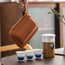 Travel Gongfu Tea Portable Bag Day Style Ceramic Express Guest Cup One-Pot two glass on-board bamboo Anti-scalding carry-on