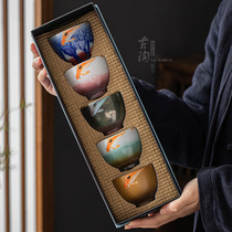 Ceramic Gongfu Tea Cup tasting cup Kiln Changing Cups Five Rows Quad Masters Cup Handpainted Tea Set Gift Mug Suit