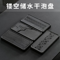Black pottery tea tray water storage tray Japanese dry bubble tea table Zen ceramic rough pottery kung fu tea set home simple teapot