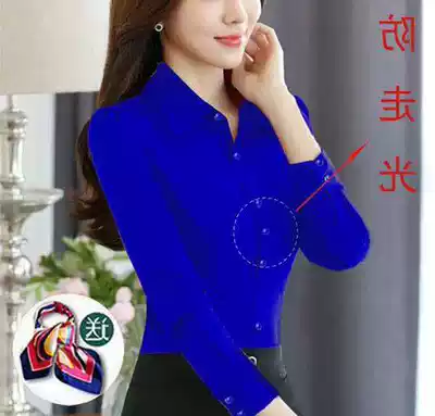 Shirt women's long sleeve 2019 spring new Han fan office clothes Royal Blue Large size white base work clothes lining