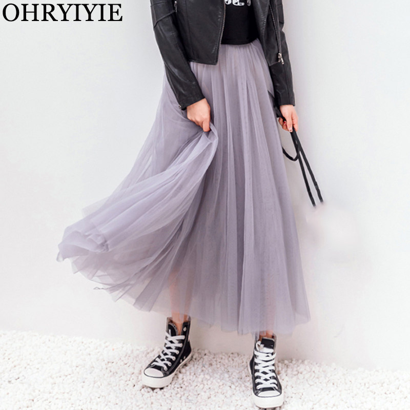 Summer Tulle Skirts Long Pleated Mesh Tutu Skirt for Women