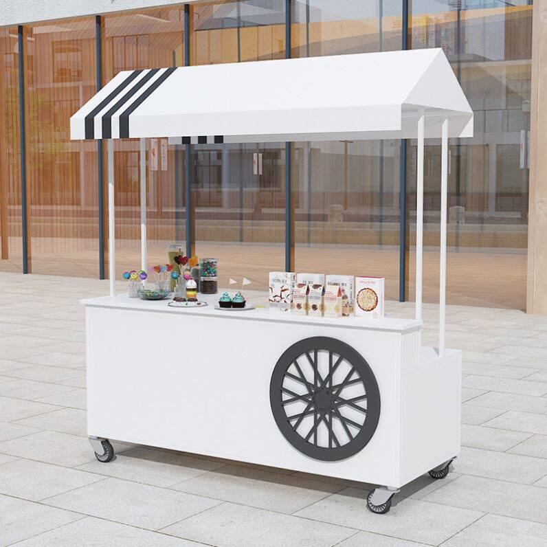 Creative Mobility Ground Stall Caravan With Piazza Iron Art Flower Car Breakfast Dining Car Small Trolley Bazaar Stall Stall Stall