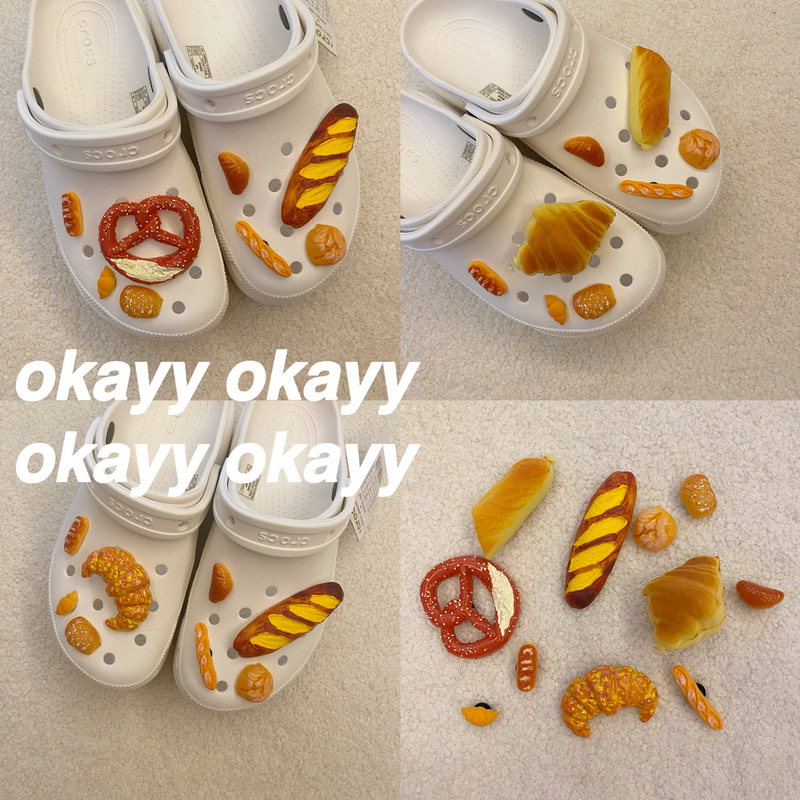 Alkaline Bread Croissant Hole Shoe Buckle Handmade Crocs Shoe Flower Bagel Artificial Decorative Buckle Accessories