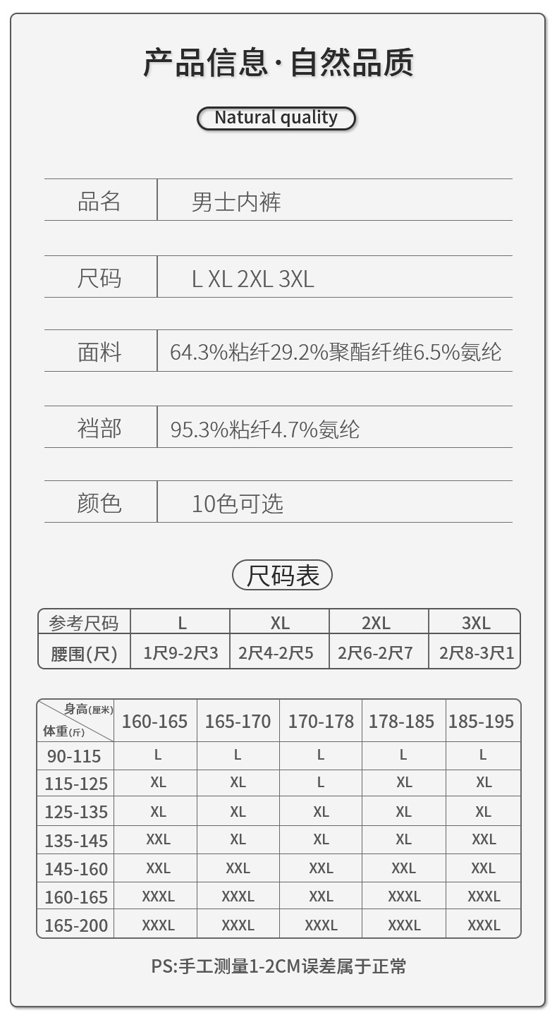 猫人 男士 纯棉无痕平角内裤 3条 抗菌里裆 图7