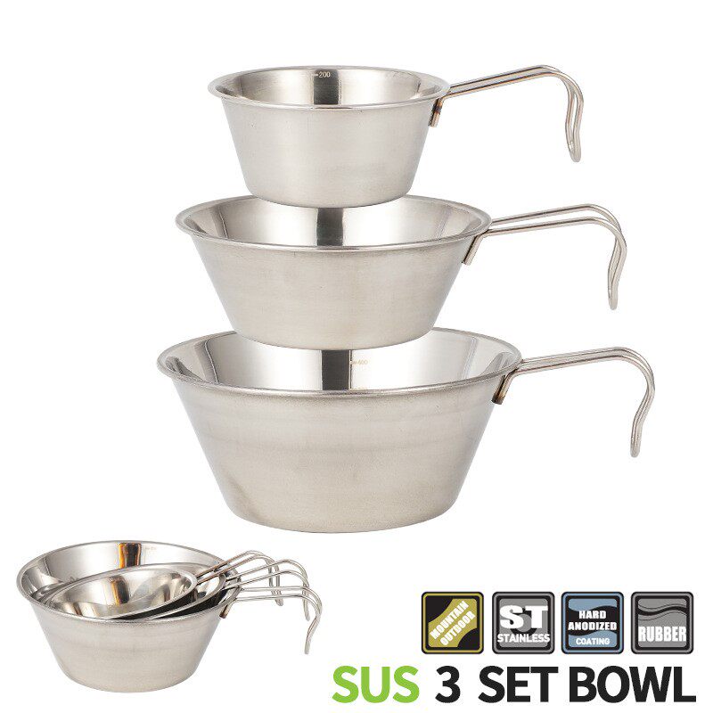Walking Hills Outdoor Camping Equipment Supplies Complete stainless steel bowls Three sets of picnic rice bowls Camping Cookers