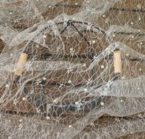 White Yarn Inlaid White Pearl Designer Irregular Nail Beads Mesh Yarn Fabric Lace Dress Perspective Solid Fabric